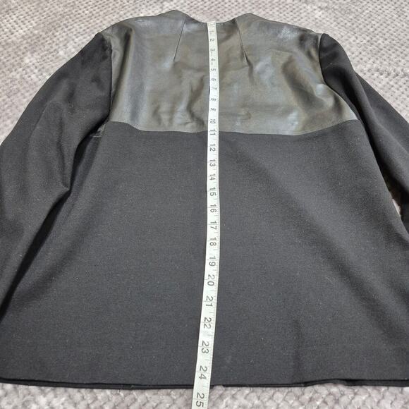 Lafayette 148 New York Viscose Leather Blazer Medium Collarless Jacket Black - Picture 6 of 8